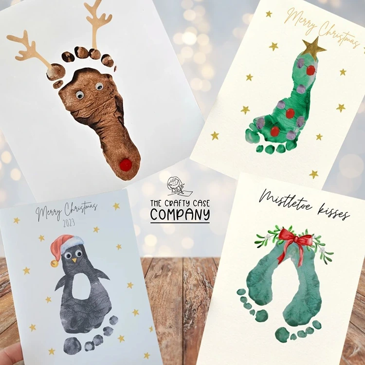 weihnachtskarten mit fußabdrücken gestalten ideen für den kindergarten