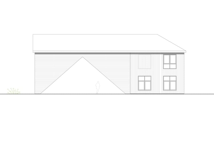 Das Holzhaus mit skandinavischem Design als Plan in der Seitenansicht