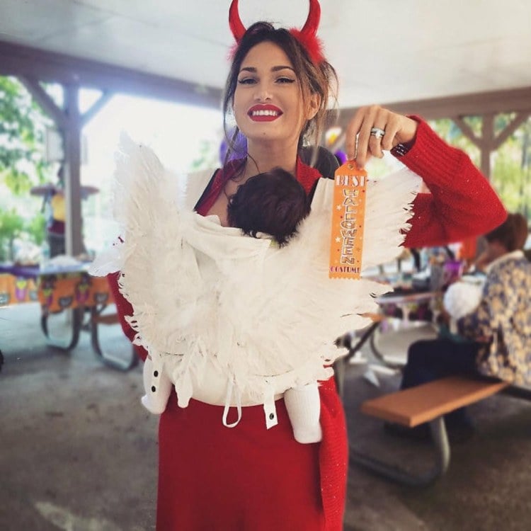 Engel Teufel Halloweenkostüm für Eltern Kostüm mit Babytrage