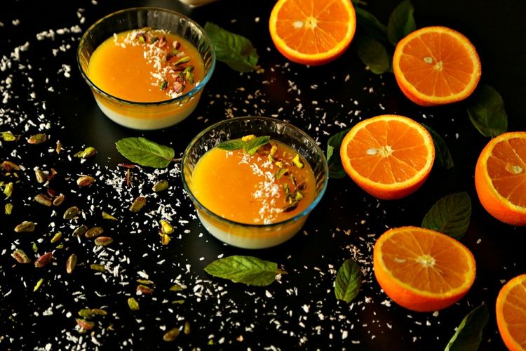 Fruchtige Orangencreme mit Blancmange zubereiten als Dessert