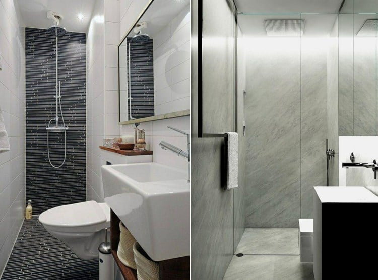 Gäste WC mit Dusche in einem schmalen Raum - Idee mit und ohne Glasabtrennung