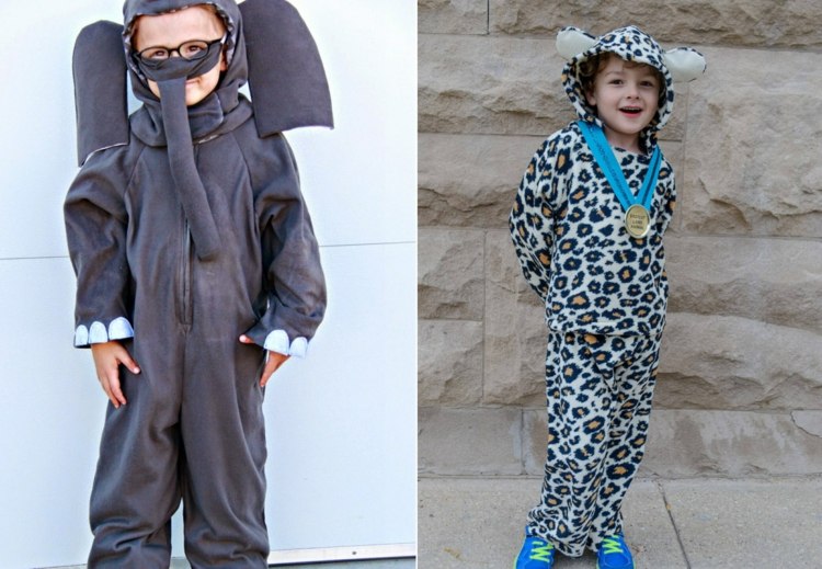 Kostüme für draußen selber machen für Kinder und Erwachsene - Elefant und Gepard mit Samt-Anzug