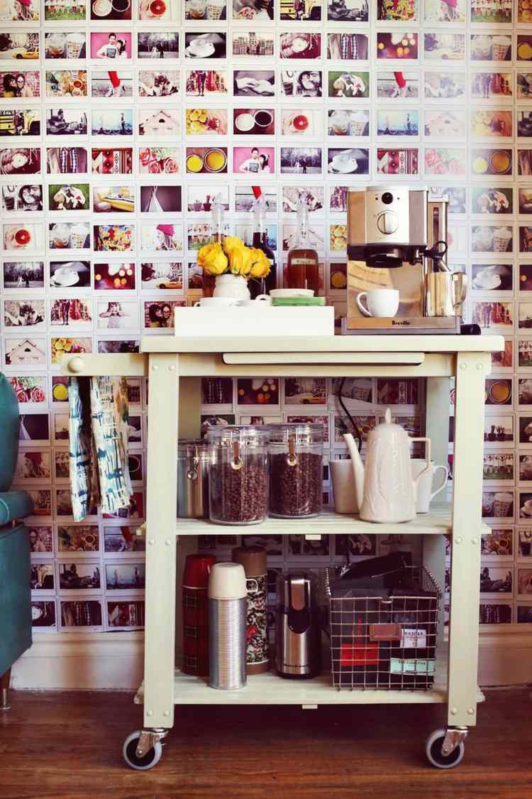 Rollwagen Kaffeestation für die Küche einrichten Wandgestaltung Bilder aufhängen