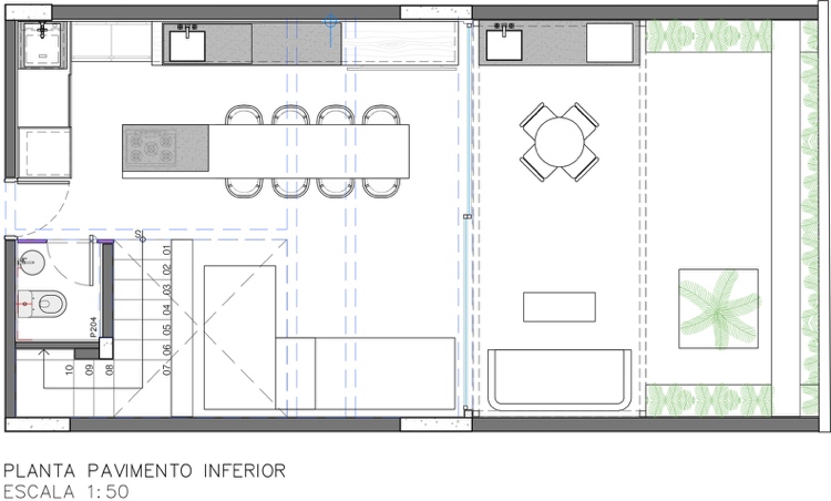 Skizze vom Wohnzimmer mit-Küche-mit-anliegendem-Essplatz und überdachte Terrasse