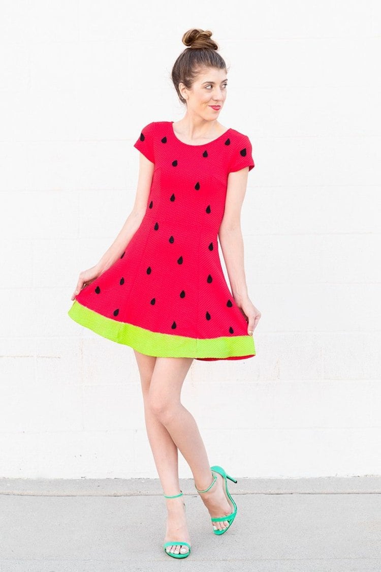 Wassermelone Kostüm DIY Frauen einfache Karnevalskostüme selber machen
