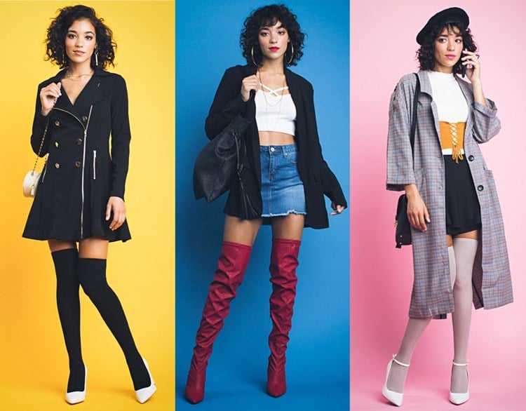 90er Party Outfit Ideen für Frauen mit langen Socken