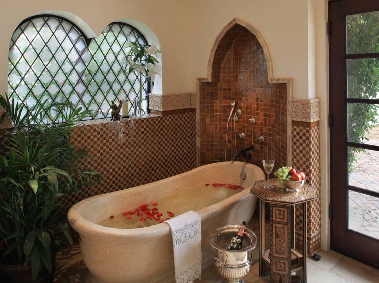 Decorate your bathroom in a Spanish colonial style with a Moroccan touch