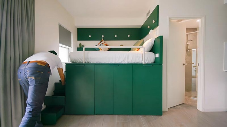 20 qm Wohnung einrichten mit Hochbett mit Treppe mit Stauraum