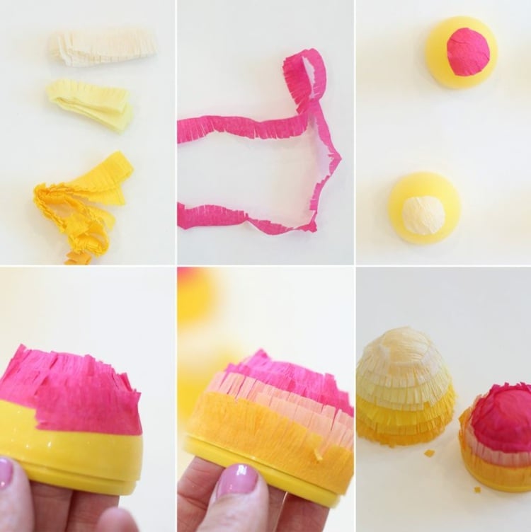 Krepppapier Idee im Pinhata Look in Pink, Rosa und Gelb