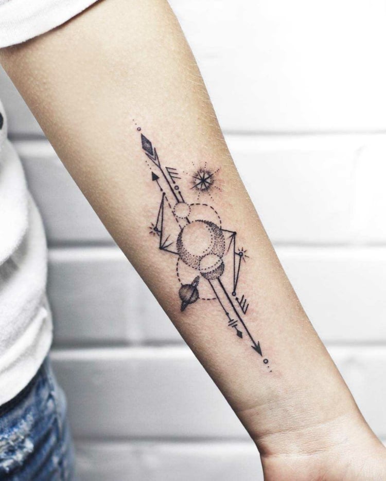 Unterarm Tattoos für Frauen klein Planeten Tattoomotiv Bedeutung