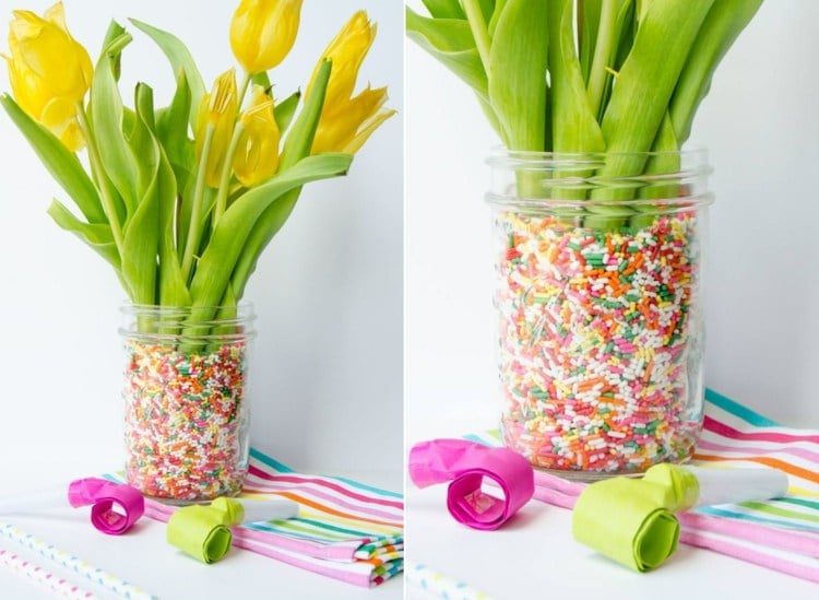 Vase mit Streuseln - Schicke und fröhliche Frühlingsdeko für den Karneval
