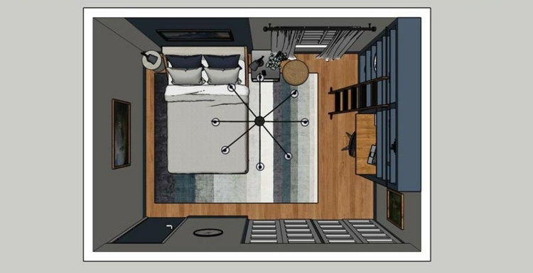 3D Grundriss des Jugendzimmers für Jungen mit Möbelverteilung