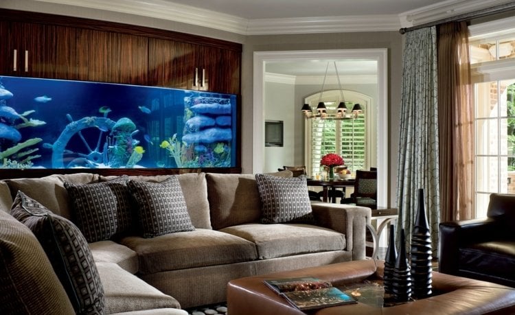 Aquarium Wohnwand Ideen Wohnzimmer modern einrichten Wohntrends