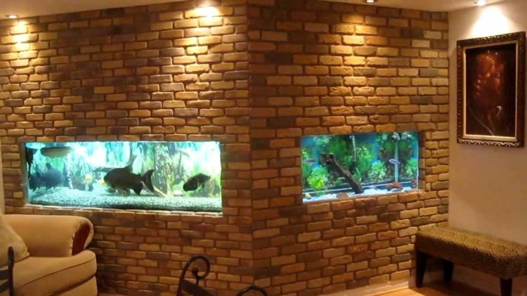 Aquarium integrated in the wall Rustic living style Living trends Furnishing the living room
