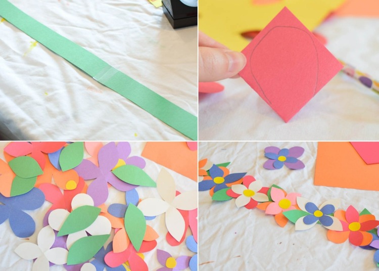 Bunten Blumenkranz aus Papier mit Kinder selber machen - Einfache Anleitung