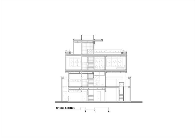 Einfamilienhaus vier Stockwerke Seitenansicht Grundriss