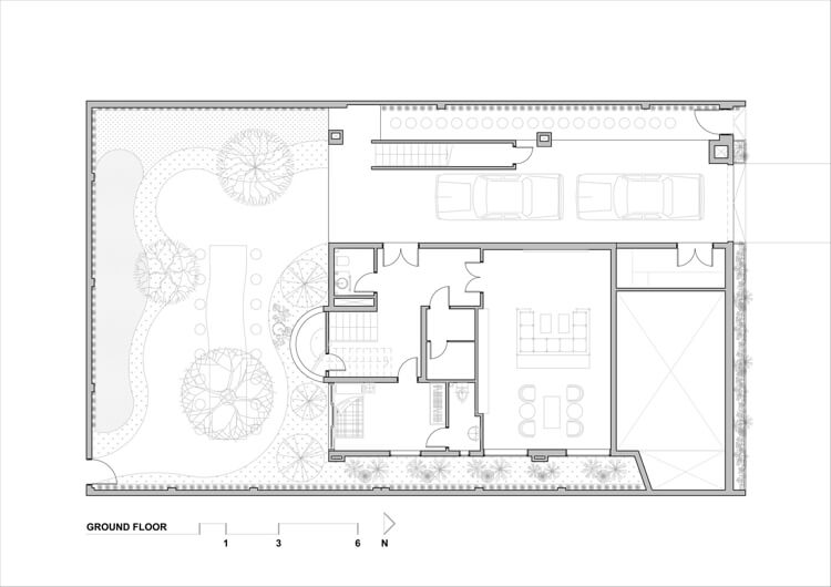 Flachdachhaus Bauplan Grundgeschoss und Garage