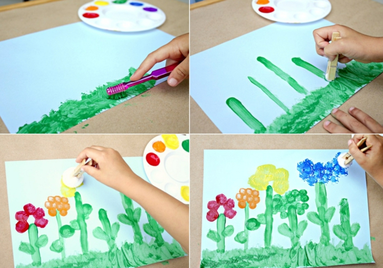 49+ Kinder bilder malen ideen , Frühlingsbilder malen mit Kindern mit Acryl und Wasserfarben 20