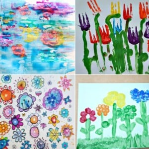 Frühlingsbilder malen mit Blumen - Acryl und Wasserfarben mit Gabel, Bommeln und Blüten