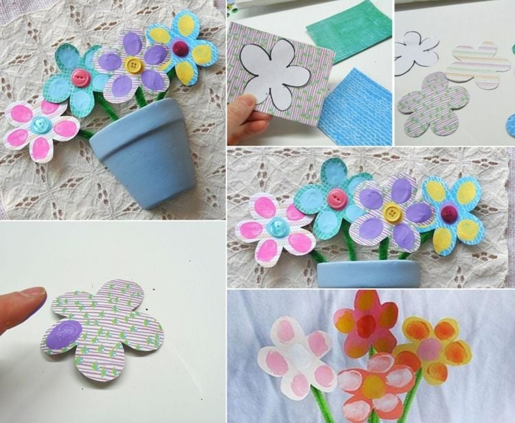 Idee für Kleinkinder - Blüten aus Papier ausschneiden und mit Fingerabdrücken gestalten
