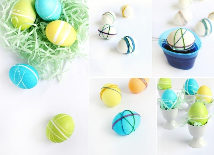 Schöne Eier färben mit Muster Gummiband oder Schnur