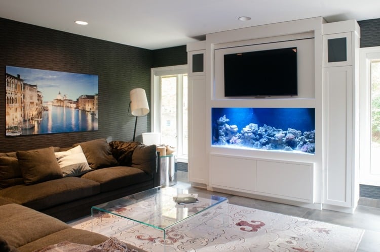Wohnzimmer Wanddeko Ideen modern Aquarium in der Wand Tipps
