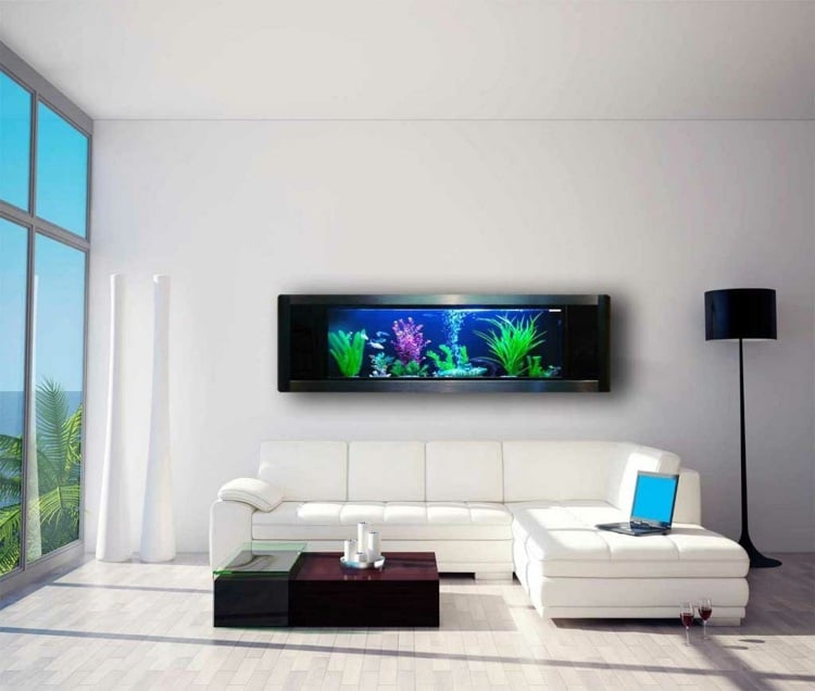 skandinavisches Wohnzimmer Ideen Aquarium Wand modern