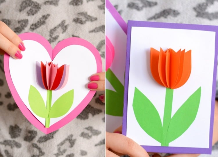 3D Pop-up Grußkarte aus Papier für die Mutter mit Tulpe in beliebigen Farben