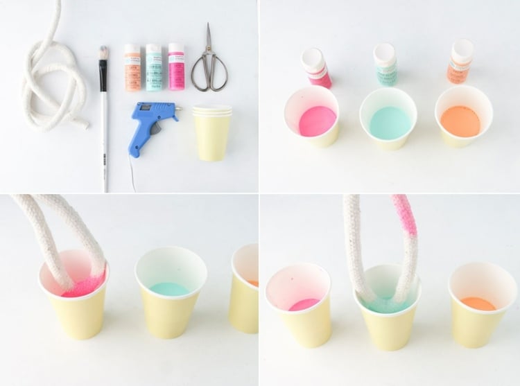 Bastelanleitung zum Muttertagsgeschenke basteln für Erwachsene - Seil mit Acrylfarben färben