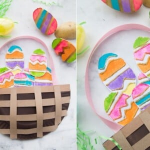 Basteln zu Ostern für Kinder ab 3 Jahre - Osterkorb aus Papptellern und Ostereier aus Papier