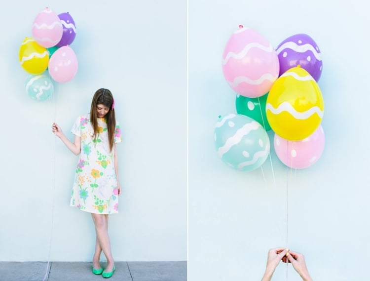 Basteln zu Ostern für Kinder ab 3 Jahre - Witzige Idee mit bunten Ballons als Ostereier bemalt