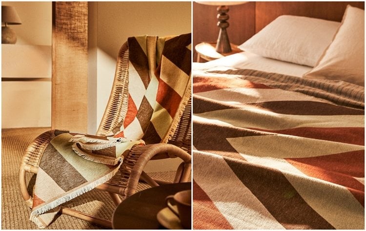 Baumwolldecke mit Zickzackmuster in Beige und Terakotta von Zara Home
