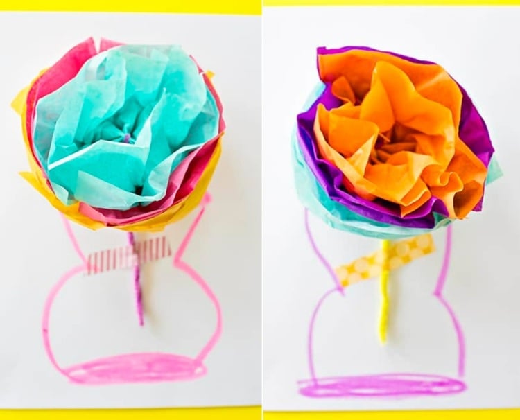 Geschenk für Oma basteln aus Seidenpapier - Kreative Ideen mit Papierblumen