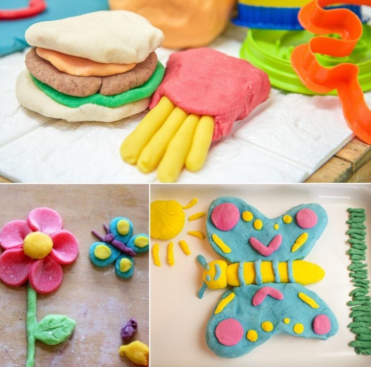 Ideen für Kinder mit Knete - Thematische Motive wie Schmetterlinge oder Essen basteln