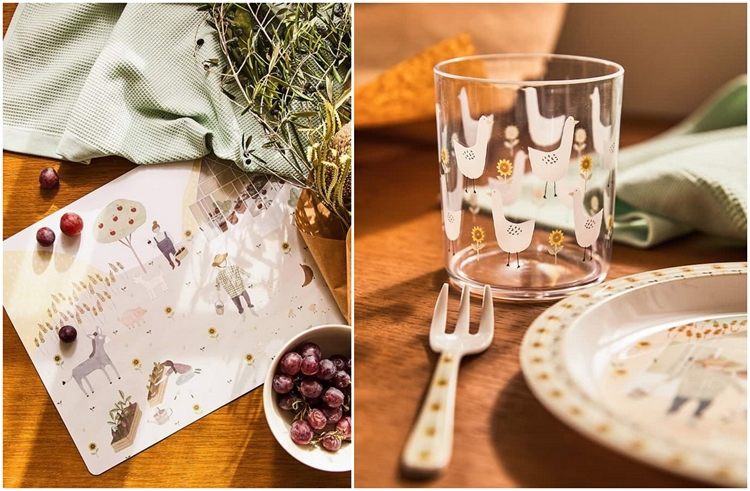 Kindergeschirr und Tischset mit Bauernhof Motiven von Zara home
