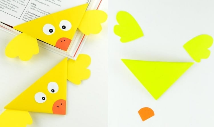 Lesezeichen basteln zu Ostern für Kinder ab 3 Jahre - Origami Küken