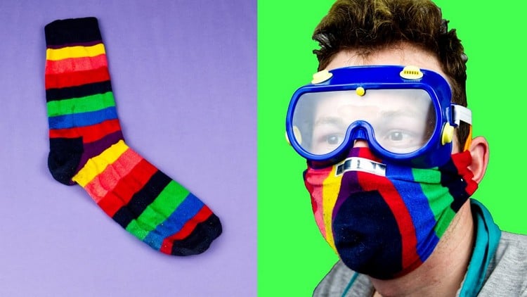 Maske aus einer Socke selber machen Anleitung für Anfänger ohne Nähen
