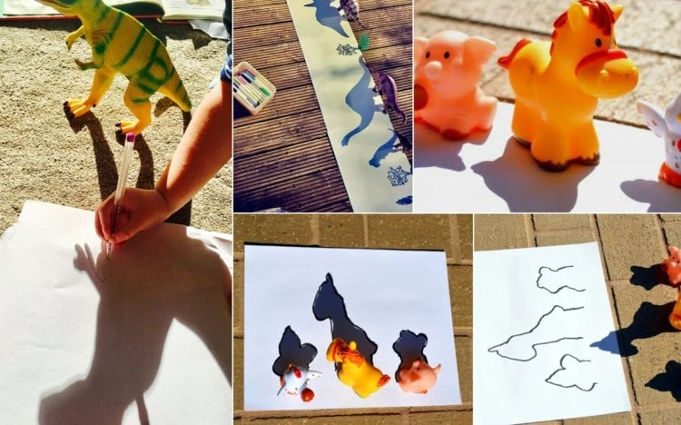 Mit Schatten spielen mit Kindern zu Hause - Silhouetten nachzeichnen von Spielzeug