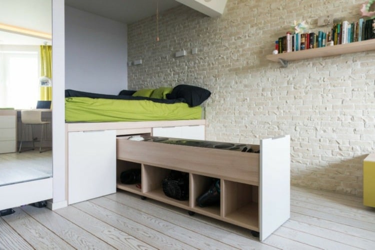 Design a multifunctional sleeping alcove - bed and storage space with cupboards in one