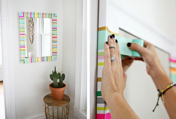 Muttertagsgeschenke basteln für Erwachsene - Spiegel mit selbst gestaltetem Rahmen mit Washi-Tape