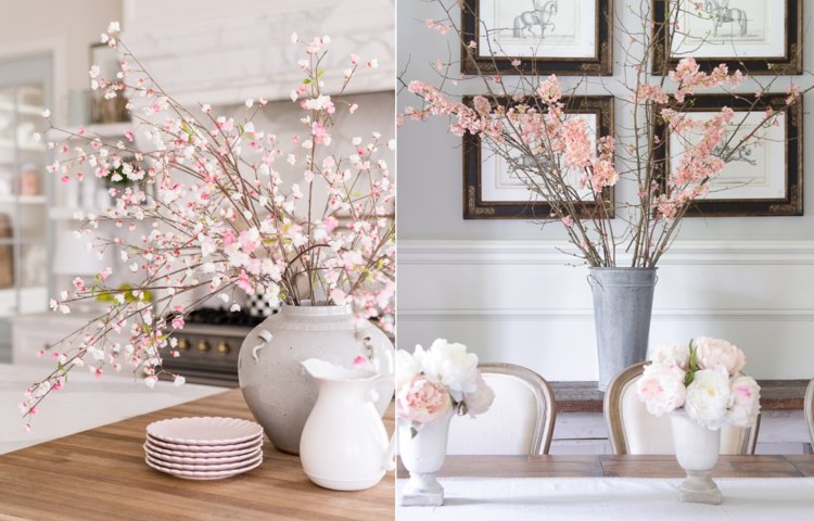Romantisch dekorieren nach Ostern mit blühenden Zweigen in Rosa
