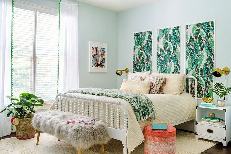 Schlafzimmer hellgrün streichen maritime Wanddeko
