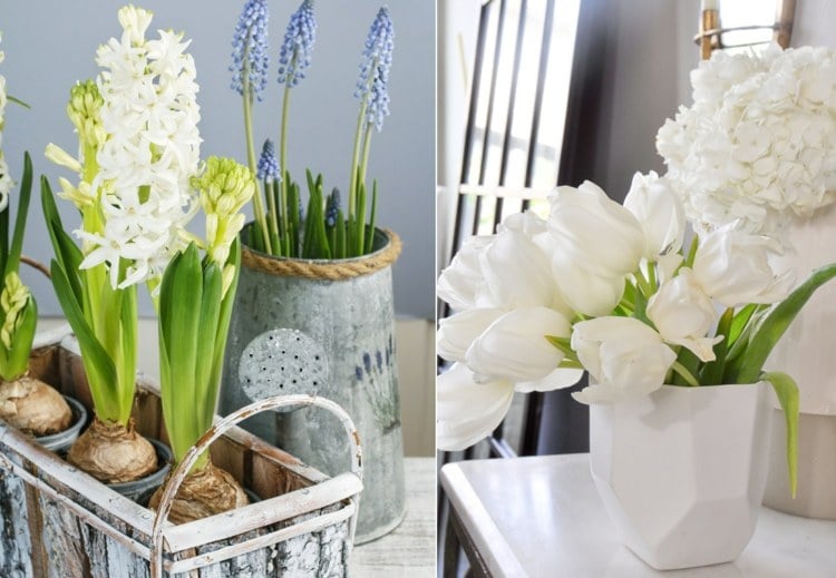 Vintage-Stil zum Dekorieren nach Ostern mit Blumen in Weiß