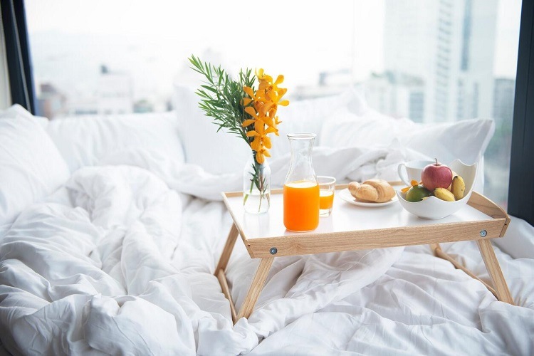 Wellness at home ideas Breakfast in bed Self-care tips