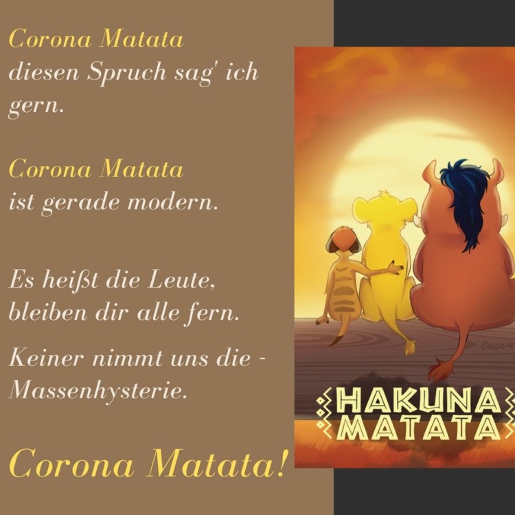 Witzige Bilder und Sprüche - Corona Matata in Anspielung an den König der Löwen