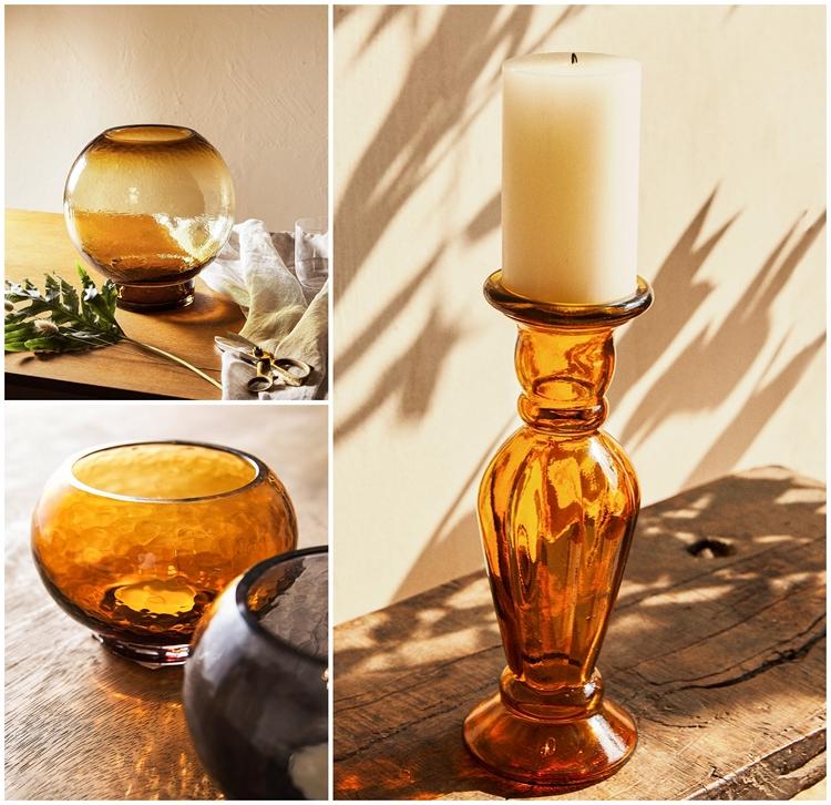 Wohnaccessoires in Amber Glas Vase Teelichthalter und Kerzenständer