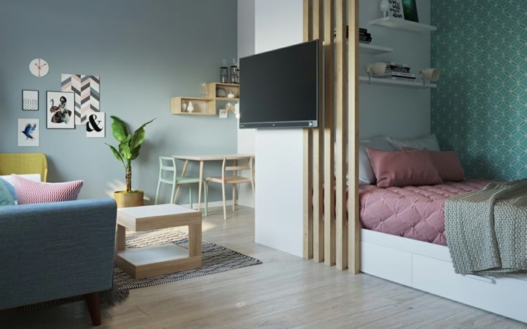 Furnish a chic apartment with a niche and decorative accent from wooden boards
