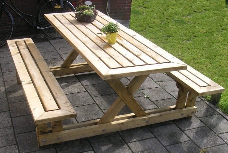 simple picnic table to make yourself from wooden crab legs with benches