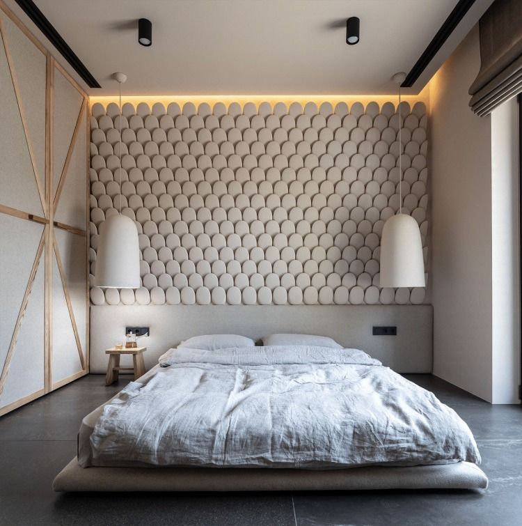 minimalistisches schlafzimmer in hellen farbtönen im rustikalen stil