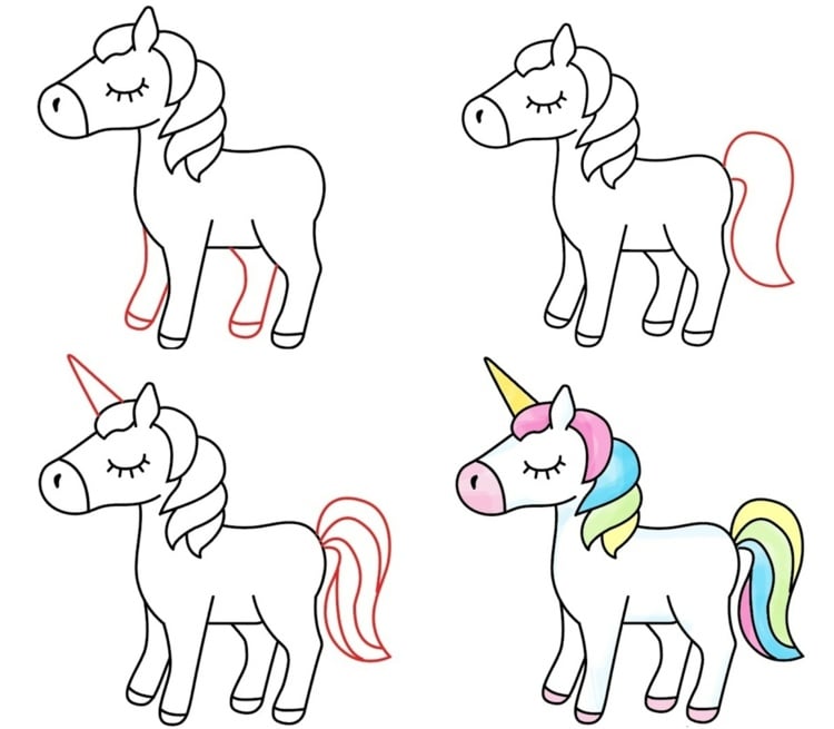 Einhorn in Regenbogenfarben malen oder Pferd ohne Horn